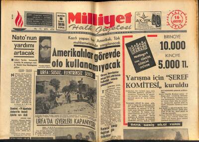 Milliyet Halk Gazetesi 16 Ağustos 1966 - Urfada İşyerleri Kapatılıyor - New-York Herald Tribune Kapatıldı GZ121508 - 1