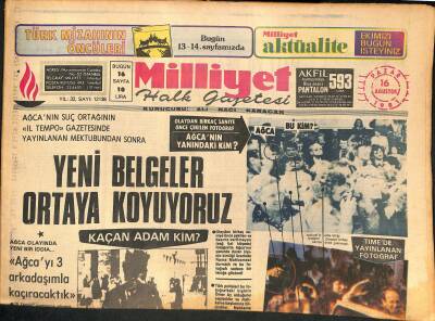 Milliyet Halk Gazetesi 16 Ağustos 1981 - Türkiyenin Köln Başkonsolosluğu Bir Süre İşgal Edildi - Ağca Olayında Yeni Bir İddia... GZ127856 - 1