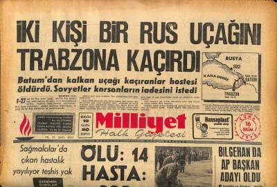 Milliyet Halk Gazetesi 16 Ekim 1970 - İki Kişi Bir Rus Uçağını Trabzona Kaçırdı GZ86848 - 1
