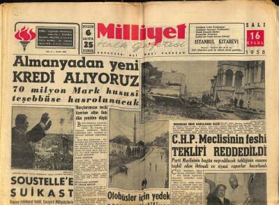 Milliyet Halk Gazetesi 16 Eylül 1958 - Soustellee Suikast GZ79258 - 1
