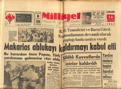 Milliyet Halk Gazetesi 16 Eylül 1964 - Denizcilik Bankasında İşçiler Greve Gidiyorlar - Makarios Ablukayı Kaldırmayı Kabul Etti GZ121459 - 1