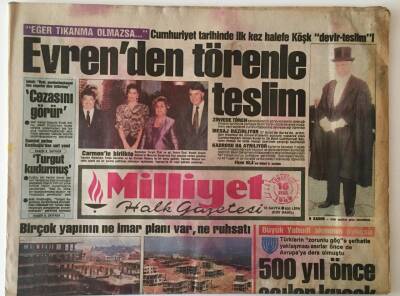 Milliyet Halk Gazetesi 16 Eylül 1989 - Evren Törenle Cumhurbaşkanlığını Özala Devretti GZ16179 - 1