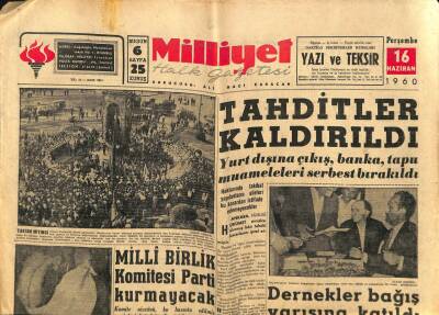 Milliyet Halk Gazetesi 16 Haziran 1960 - Milli Birlik Komitesi Parti Kurmayacak GZ79234 - 1