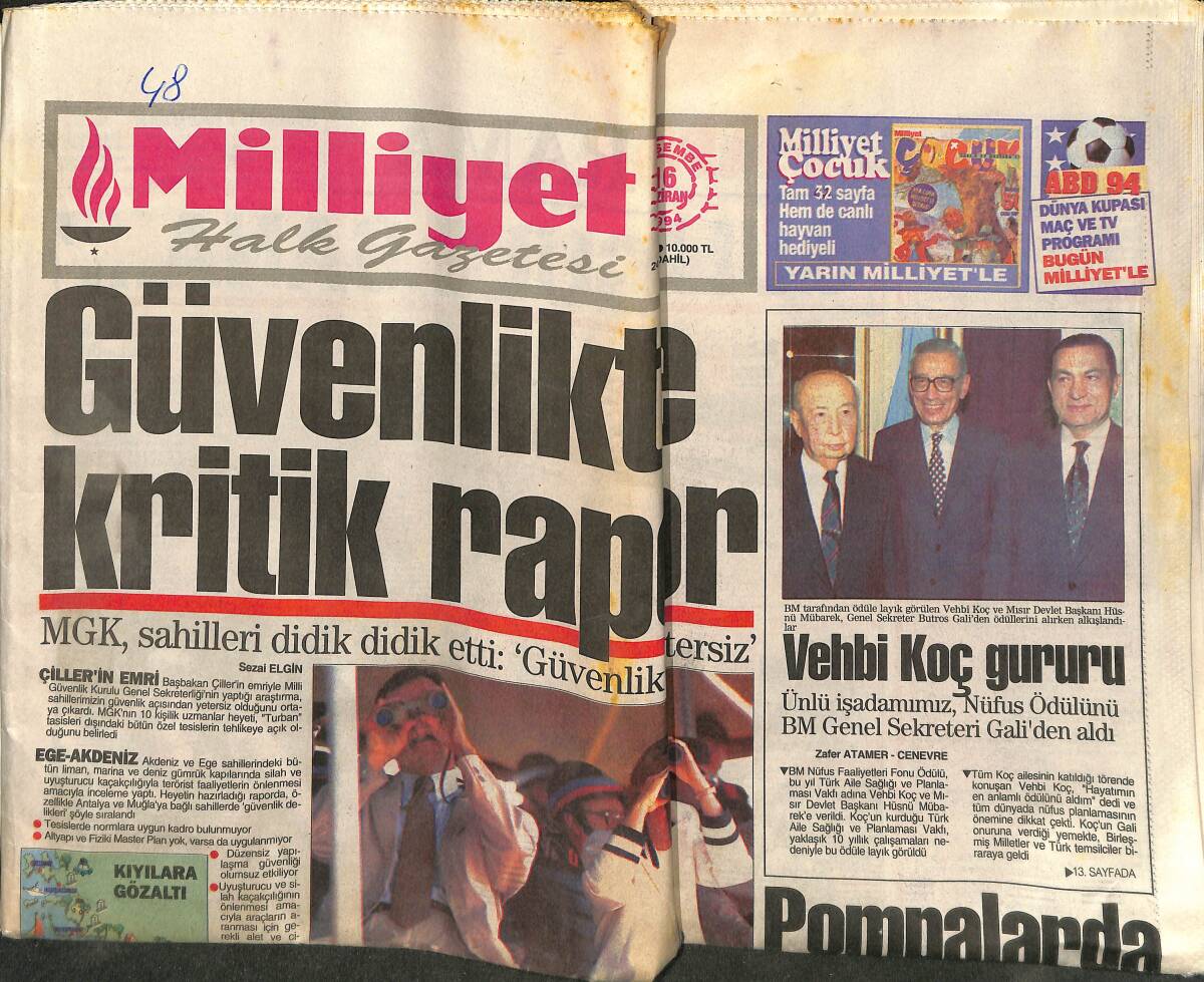 Milliyet Halk Gazetesi 16 Haziran 1994 - Vehbi Koç Gururu - Roman Dünyasında Dev Transfer GZ153155 - 1