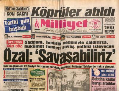 Milliyet Halk Gazetesi 16 Ocak 1991 - Irakın Çökmesi Ve Suriye İle İranın Harekete Geçmesi Halinde Türkiye de Iraka Gidecek GZ118197 - 1