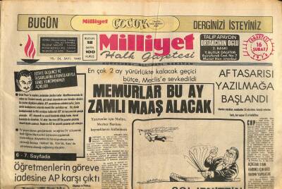 Milliyet Halk Gazetesi 16 Şubat 1974 - Targanın Udları , Tabloları , Kitapları Müzeye Verildi - Netzer , Almanyaya Dönüyor GZ124391 - 1