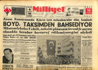 Milliyet Halk Gazetesi 16 Temmuz 1957 - Samsun Ve Giresun Limanları Bitiriliyor - Boyd , Taksimden Bahsediyor GZ117853 - 1