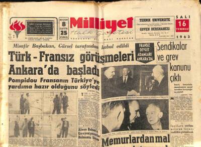 Milliyet Halk Gazetesi 16 Temmuz 1963 - Türk-Fransız Görüşmeleri Ankarada Başladı GZ92793 - 1