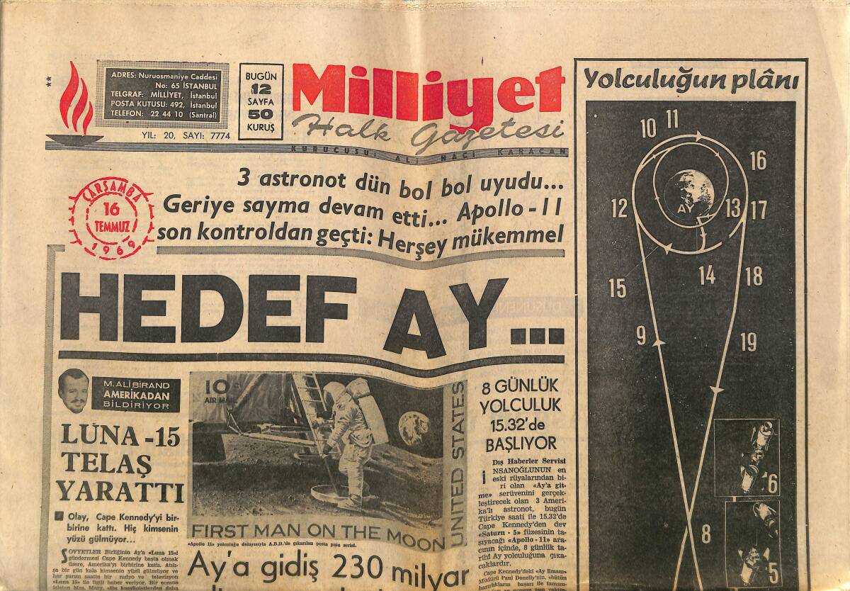 Milliyet Halk Gazetesi 16 Temmuz 1969 - Atom Bombası İçin Bakanlığa Başvuruldu - Ay'a Gidiş 230 Milyar Liraya Mal Oluyor GZ149572 - 1