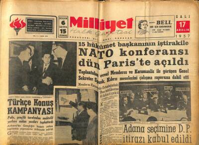 Milliyet Halk Gazetesi 17 Aralık 1957 - NATO Konferansı Dün Pariste Açıldı - Sabit Migros Mağazası GZ117837 - 1