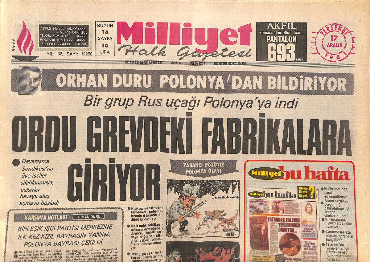Milliyet Halk Gazetesi 17 Aralık 1981 - Vergi Mahkemeleri Kurulacak - Ordu Grevdeki Fabrikalara Giriyor GZ161012 - 1