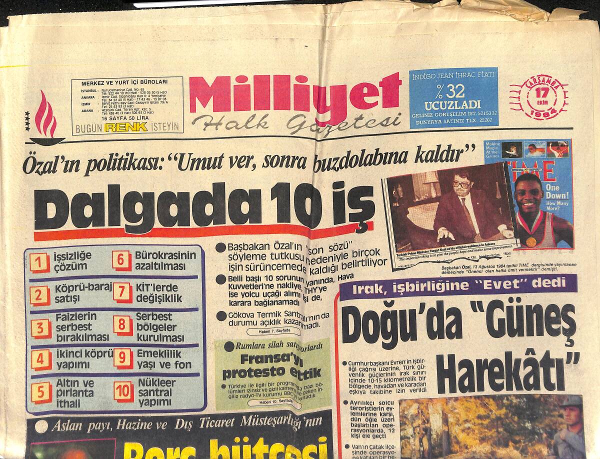 Milliyet Halk Gazetesi 17 Ekim 1984 - Arıkan , Savunduğu Akin'i Görevden Aldı - Doğu'da Güneş Harekatı GZ151288 - 1