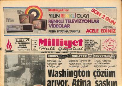 Milliyet Halk Gazetesi 17 Kasım 1983 - Özal Hem Çalışıyor , Hem Eğleniyor - Washington Çözüm Arıyor , Atina Şaşkın GZ126033 - 1