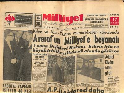Milliyet Halk Gazetesi 17 Mart 1961 - Yunanistan , Turizm İçin İşbirliği Teklif Ediyor GZ76228 - 1
