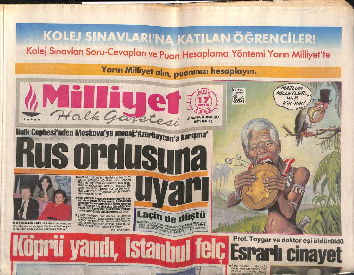 Milliyet Halk Gazetesi 17 Mayıs 1992 - Kürtlere Alman Askeri Yardımı - Prof. Orhan Toygar Öldürüldü GZ149231 - 1