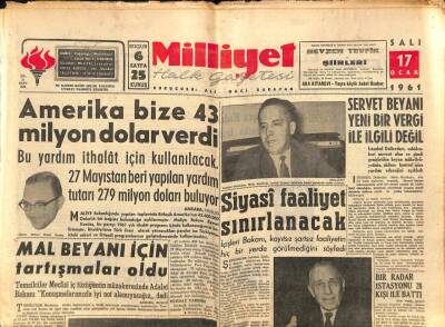 Milliyet Halk Gazetesi 17 Ocak 1961 - Amerika Bize 43 Milyon Dolar Verdi GZ92868 - 1