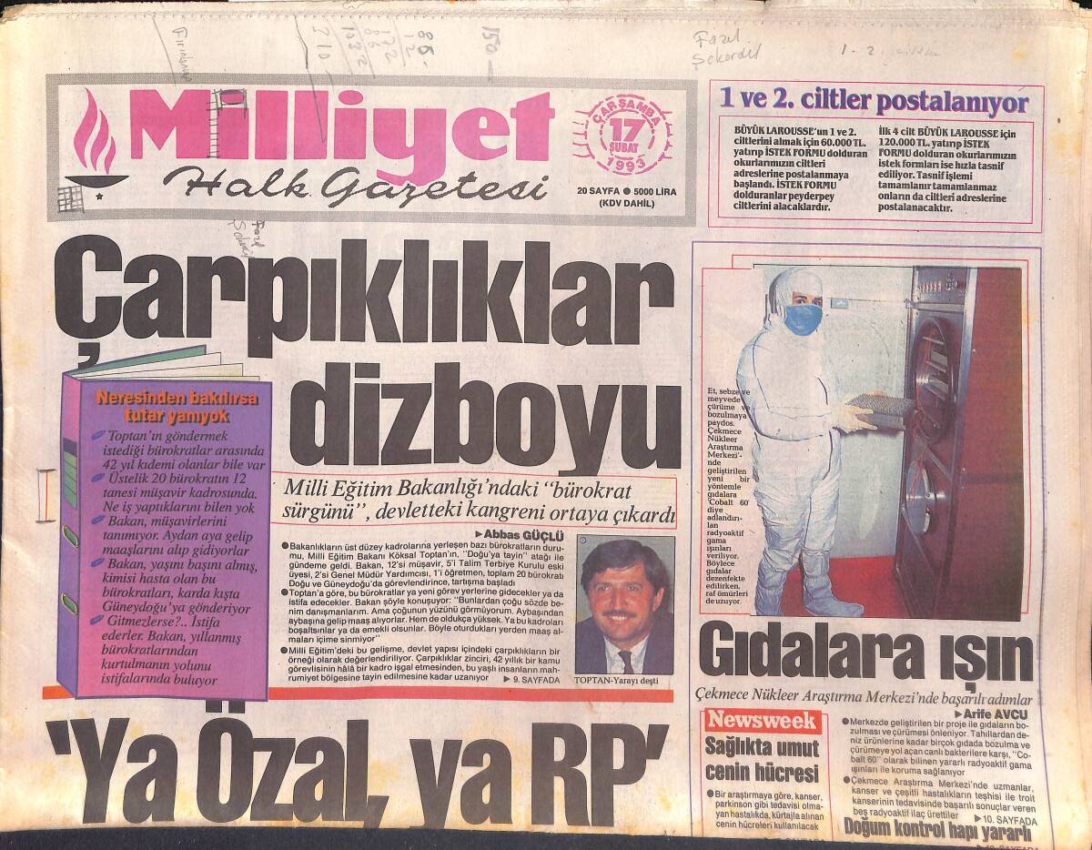 Milliyet Halk Gazetesi 17 Şubat 1993 - Ziya Şengül Soyuldu - Klerides Şaşkınlığı GZ132570 - 1