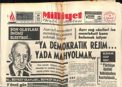 Milliyet Halk Gazetesi 18 Aralık 1969 - Hadi Hün Vefat Etti - Son Olayları İnönü Eleştirdi GZ118257 - 1