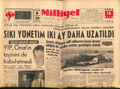 Milliyet Halk Gazetesi 18 Ekim 1963 - Akçal Dün Tekrar Cezaevine Kondu - Cezayirde Milli Meclis Feshedildi GZ118537 - 1
