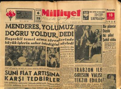 Milliyet Halk Gazetesi 18 Eylül 1958 - Trabzon İle Giresun Valisi Tekzib Edildi GZ79260 - 1