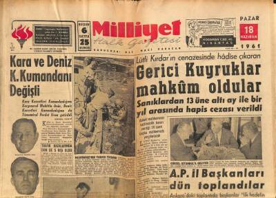 Milliyet Halk Gazetesi 18 Haziran 1961 - Kara Ve Deniz Kumandanı Değişti - AP İl Başkanları Dün Toplandılar GZ92774 - 1