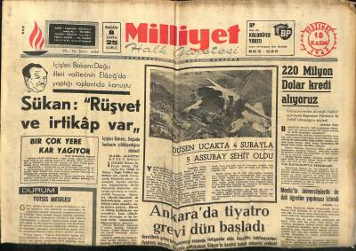 Milliyet Halk Gazetesi 18 Kasım 1965 - Makarios Mevzileri Kaldırmıyor - Ankarada Tiyatro Grevi Dün Başladı GZ117996 - 1