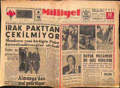 Milliyet Halk Gazetesi 18 Şubat 1958 - Yolaç Şilebinin Dümeni Kırıldı GZ88761 - 1