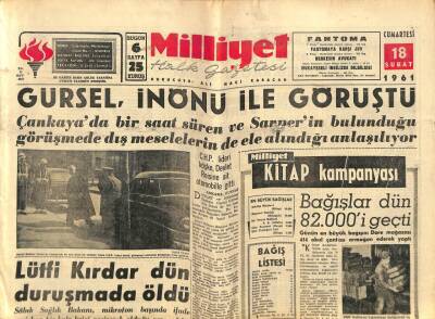 Milliyet Halk Gazetesi 18 Şubat 1961 - Lütfi Kırlar Dün Duruşmada Öldü GZ76155 - 1