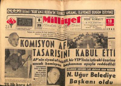 Milliyet Halk Gazetesi 18 Şubat 1963 - N. Uğur Belediye Başkanı Oldu GZ62828 - 1
