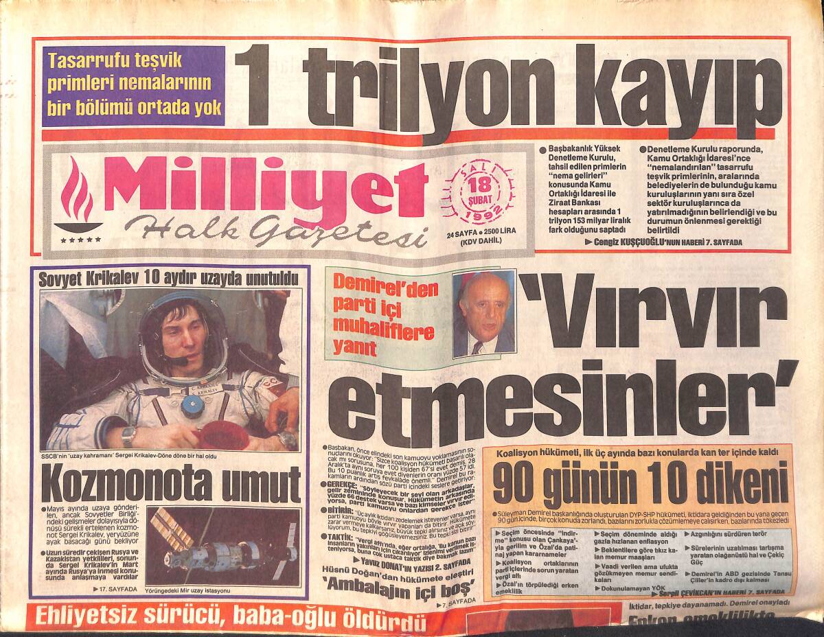 Milliyet Halk Gazetesi 18 Şubat 1992 - Hiddink'in Aklı F.Bahçe'de - Milne'de Feyyaz Korkusu GZ159322 - 1