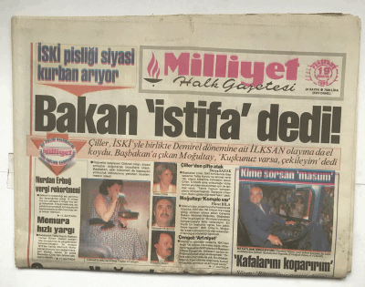 Milliyet Halk Gazetesi 19 Ağustos 1993 - Bakan istifa Dedi ! GZ5867 - 2