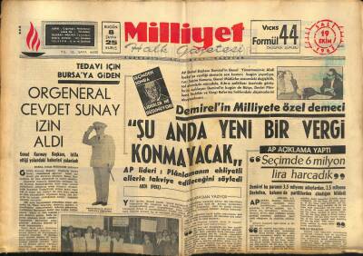 Milliyet Halk Gazetesi 19 Ekim 1965 - Gürsel Ve Ürgüplü Komünist Partisinin Kurulmasını İstedi GZ91580 - 1