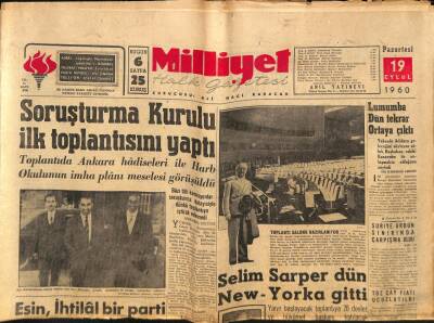 Milliyet Halk Gazetesi 19 Eylül 1960 - Selim Sarper Dün New-Yorka Gitti GZ81113 - 1