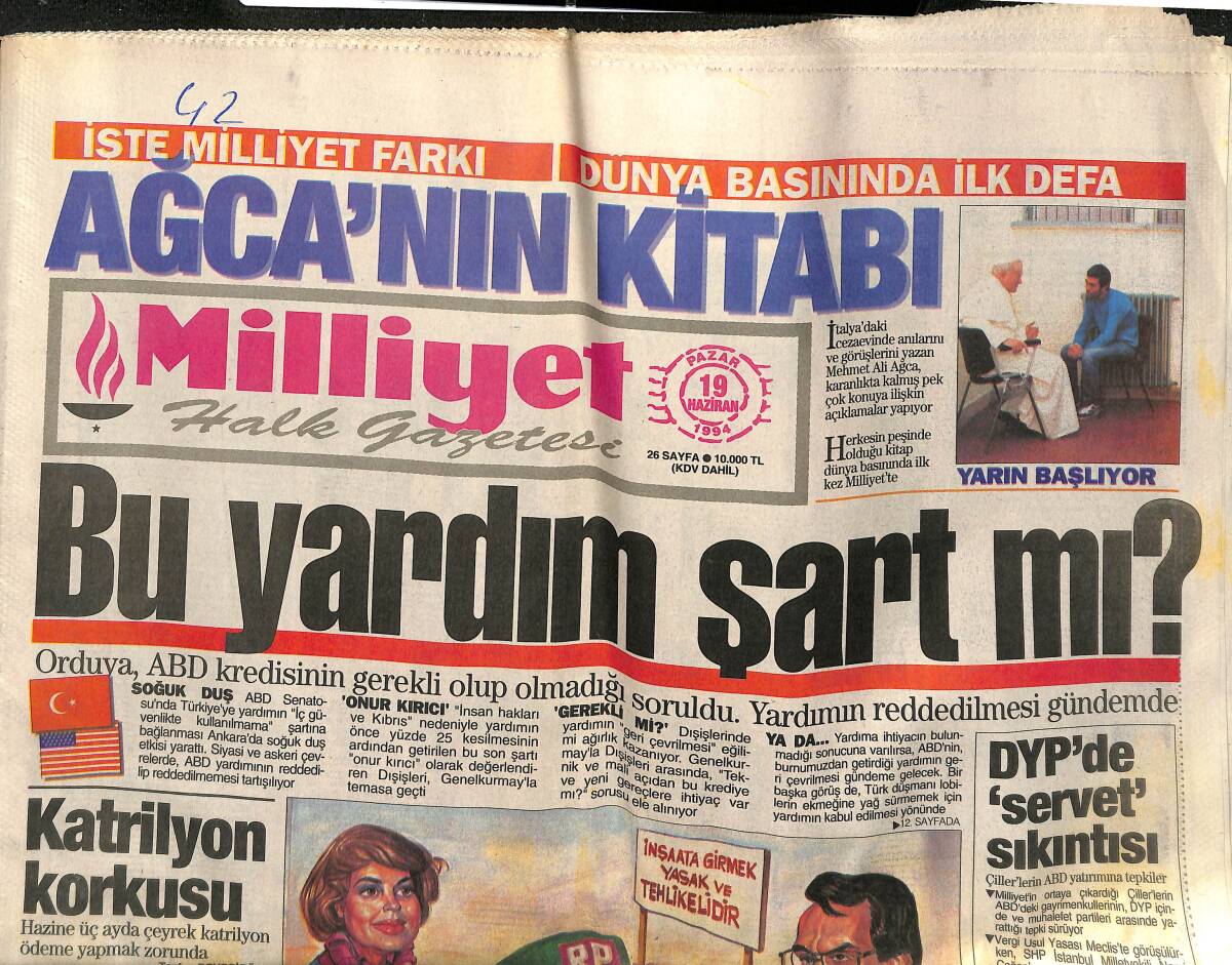 Milliyet Halk Gazetesi 19 Haziran 1994 - Galatasaray'da Rus Rüzgarı - DGM , Refah Partili Başkanların Peşinde GZ153156 - 1