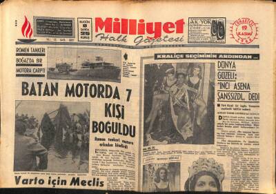 Milliyet Halk Gazetesi 19 Kasım 1966 - Romen Tankeri Boğazda Bir Motora Çarptı GZ88535 - 1