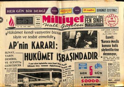 Milliyet Halk Gazetesi 19 Kasım 1972 - Ecevit Kurucu Meclis Konusu Kulis Söylentilerine Dayanıyor GZ117715 - 1