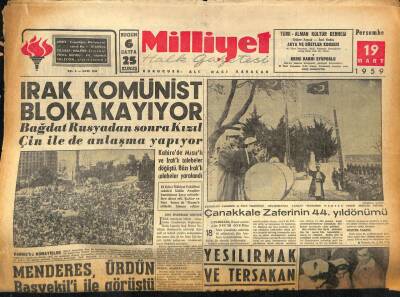 Milliyet Halk Gazetesi 19 Mart 1959 - Irak Komünist Bloka Kayıyor GZ86238 - 1