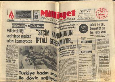 Milliyet Halk Gazetesi 19 Nisan 1968 - İnönü 116 Bin , Demirel 24 Bin Lira Vergi Verdi GZ70586 - 1