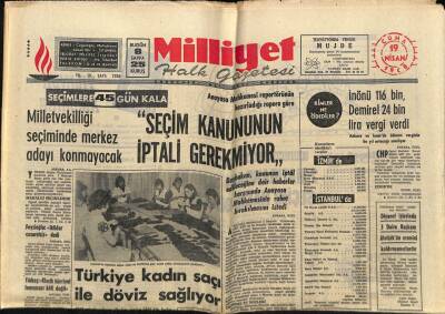 Milliyet Halk Gazetesi 19 Nisan 1968 - Türkiye Kadın Saçı İle Döviz Sağlıyor GZ70587 - 2