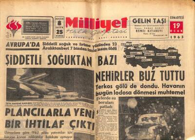 Milliyet Halk Gazetesi 19 Ocak 1963 - Terkos Gölü Dondu - Plâncılarla Yeni Bir İhtilaf Çıktı GZ117754 - 1