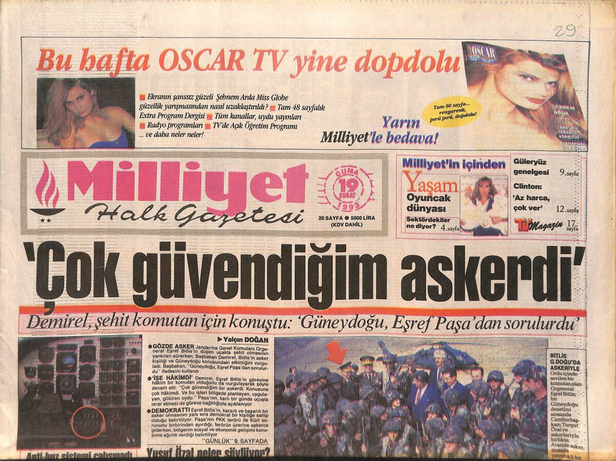 Milliyet Halk Gazetesi 19 Şubat 1993 - Hülya Avşar'dan Acılı Aileye Destek - UEFA İnönü Stadını Yetersiz Buldu GZ154672 - 1