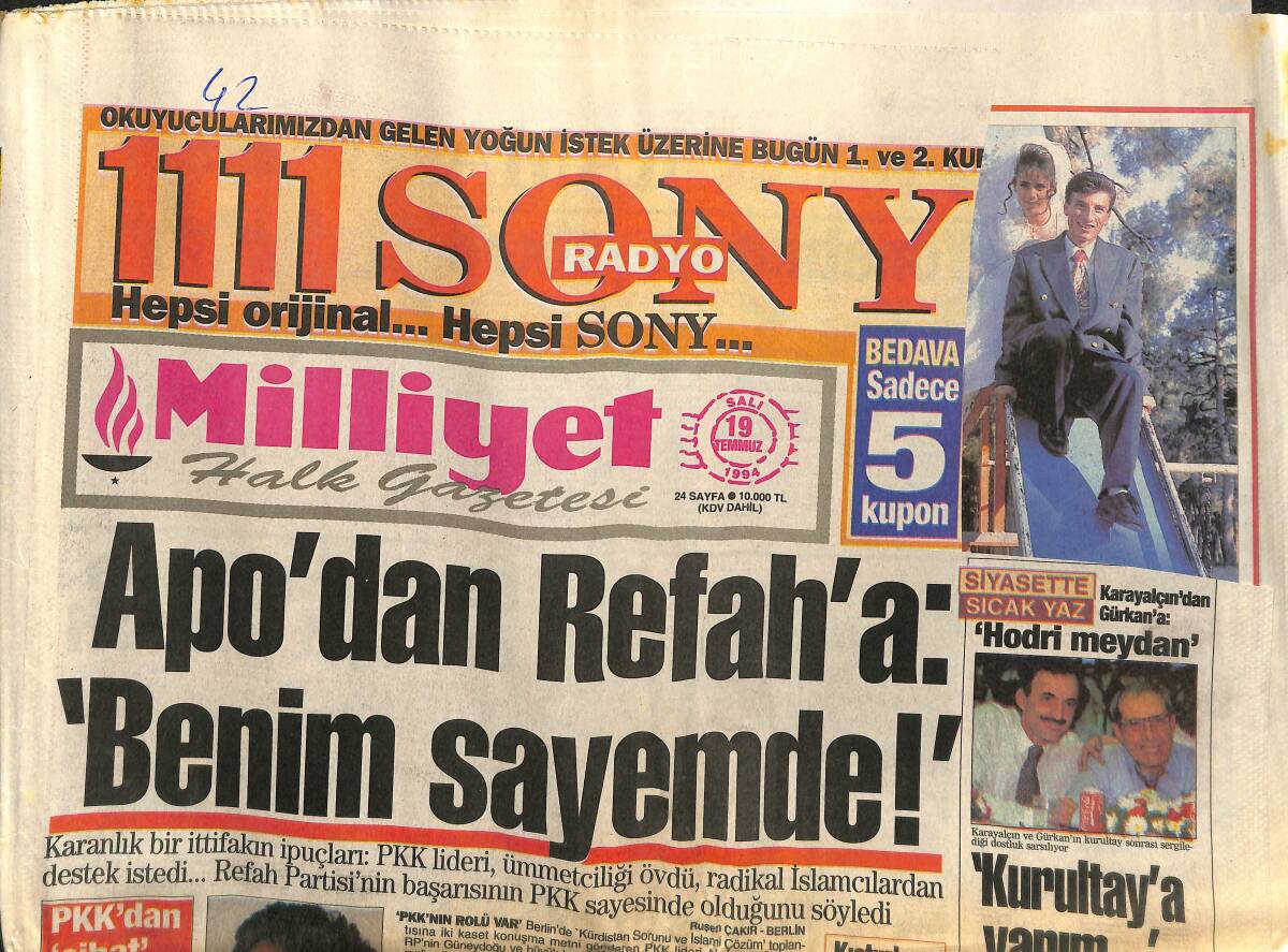 Milliyet Halk Gazetesi 19 Temmuz 1994 - Cindoruk'un Hedefi ABD'deki Servet... - Brezilya Çıldırdı GZ153050 - 1