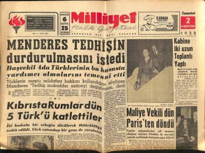 Milliyet Halk Gazetesi 2 Ağustos 1958 - Bağdat Paktı Merkezi Ankaraya Naklediliyor GZ88728 - 1
