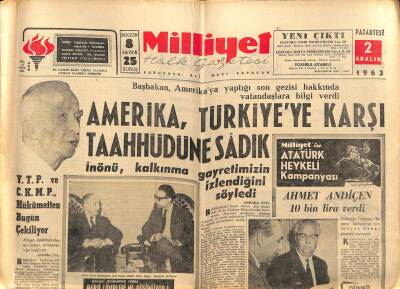 Milliyet Halk Gazetesi 2 Aralık 1963 - Amerika , Türkiyeye Karşı Taahhüdüne Sadık GZ91597 - 1