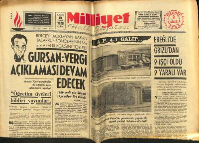 Milliyet Halk Gazetesi 2 Aralık 1965 - Ereğlide Grizudan 9 İşçi 9 Yaralı Var GZ79288 - 1