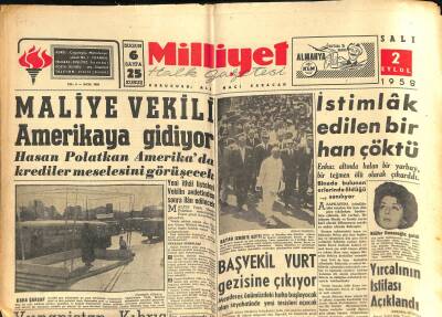 Milliyet Halk Gazetesi 2 Eylül 1958 - Maliye Vekili Amerikaya Gidiyor - Yunanistan Kıbrıs İçin Grev Yapıyor GZ118069 - 1