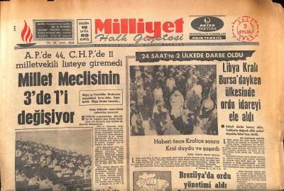 Milliyet Halk Gazetesi 2 Eylül 1969 - Libya Kralı Bursadayken Ülkesinde Ordu İdareyi Ele Aldı GZ86953 - 1
