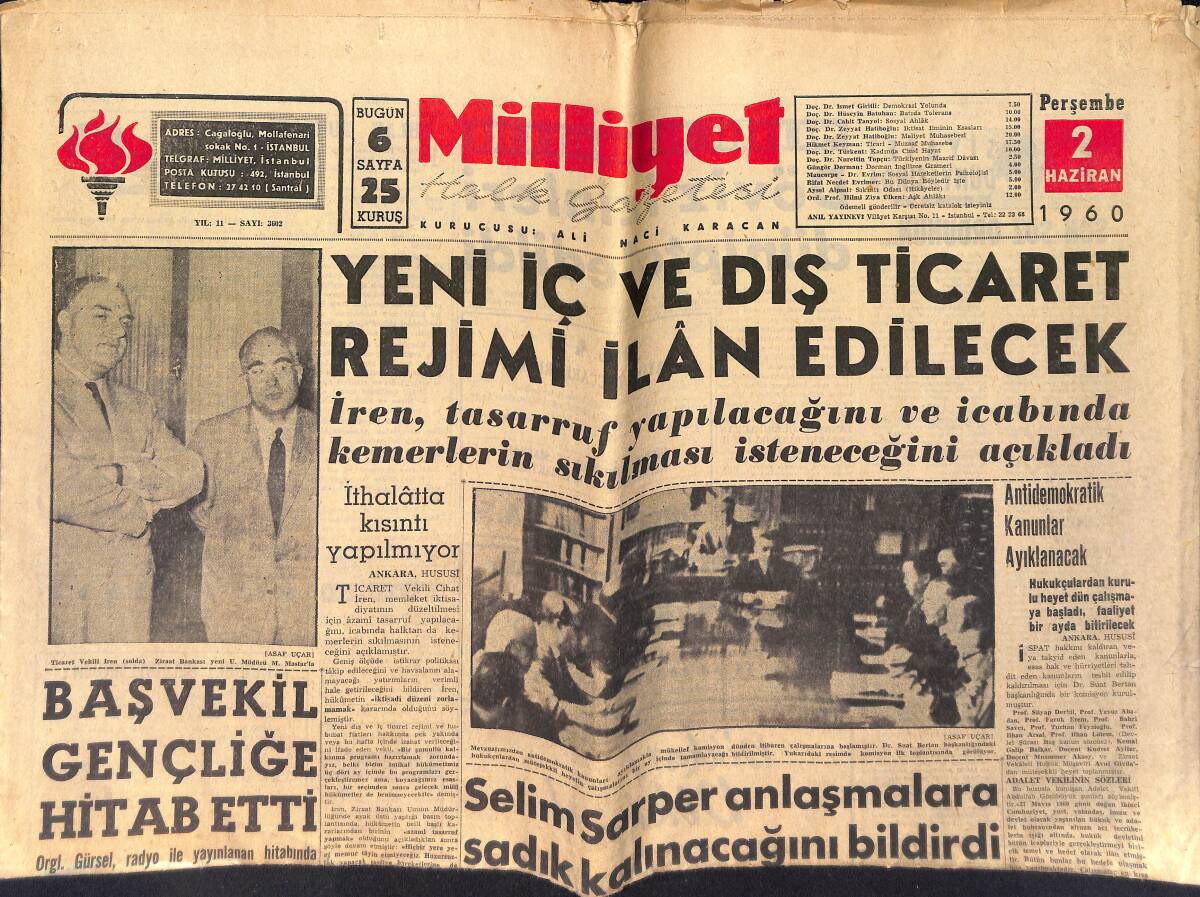 Milliyet Halk Gazetesi 2 Haziran 1960 - Selim Sarper Anlaşmalara Sadık Kalınacağını Bildirdi - CENTO Delegeleri Dün Gürsel'i Ziyaret Etti GZ153971 - 1