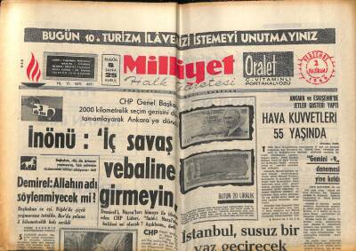 Milliyet Halk Gazetesi 2 Haziran 1966 - İstanbul Sofya Hava Yolu Açıldı - Saz Şairi Aşık İhsani Tevkif Edildi GZ121478 - 1