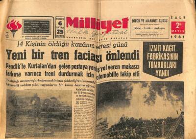Milliyet Halk Gazetesi 2 Mayıs 1961 - İzmir Kağıt Fabrikasının Tomrukları Yandı GZ77599 - 1